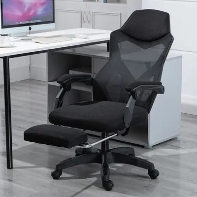 Produktbild von Ergonomischer Bürodrehstuhl, Stuhl mit Kopfstütze und Fußstütze - schwarz