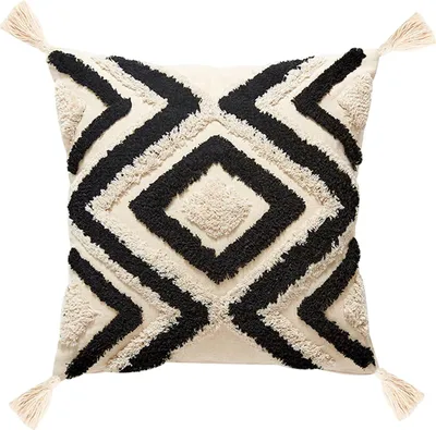 Produktbild von YULUOSHA Dekorative Boho Kissenbezug,Boho Kissen Beige Deko Baumwolle Dekokissen Marokko getuftete Kissenhülle Kissenbezüge Quaste für Sofa