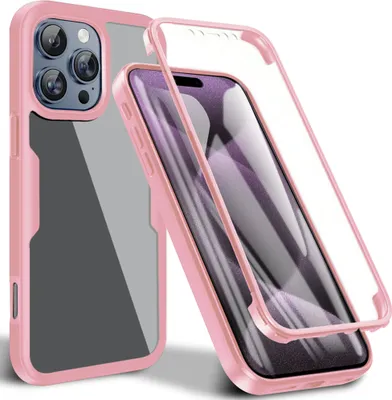 Produktbild von Schutzhülle für iPhone 16 Pro Max, Eingebautem Displayschutz 360 Grad Komplettschutz Handyhülle Pink
