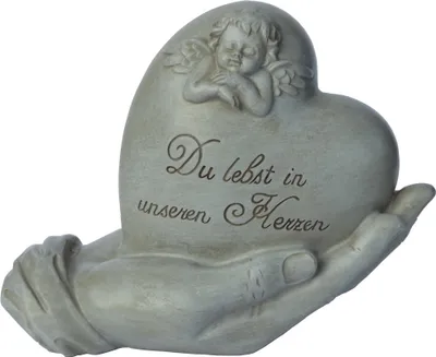 Produktbild von Grabschmuck Herz in Hand Spruch Engel Grabstein Gedenkstein Grabdeko Deko Figur