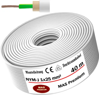 Produktbild von 40m Feuchtraumkabel Stromkabel Mantelleitung NYM-J 1x25 mm² Elektrokabel