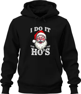 Produktbild von I DO IT FOR THE HO'S Weihnachtsmann Humor lustig Weihnachten Uni Hoodie Kapuzenpullover, Schwarz, M