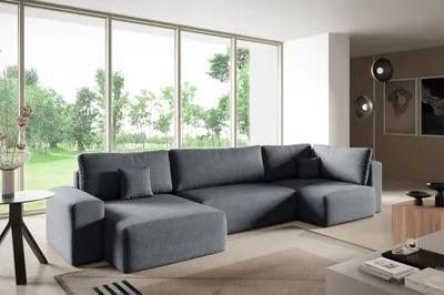 Produktbild von Ecksofas in U-Form ANTONIO CENTAUR-XL 397x148cm, Wohnlandschaft mit Schlaffunktion & Bettkästen, Eckarniutur / Couch in Bouclé-Stoff Dunkelgrau