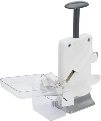 Imagen del producto de Descorazonador para múltiples frutas: ideal para 2 frutas a la vez. Medidas: 32,5 cm. Material: plástico, acero inoxidable y aluminio. Color: blanco y plateado
