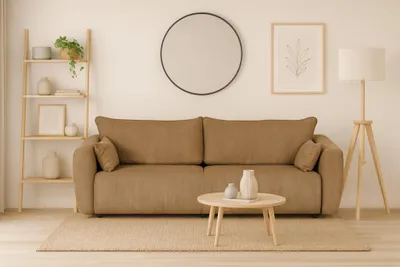 Productafbeelding van Bank met 3 zitplaatsen en slaapfunctie, model RUDEN, bekleed met stof in de kleur ravenbruinbeige