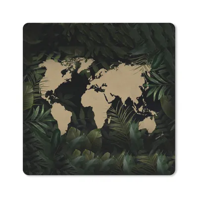 Produktbild von MuchoWow® Mauspad Mousepad Weltkarte - Blumen - Tropische Pflanzen 20x20 cm - Mousepads - Maus Mat - Pad - Mausunterlage - Desk Mat - Bureauartikeln