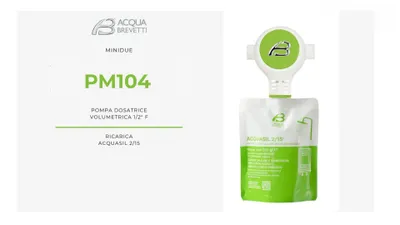 Immagine prodotto di Acqua Brevetti PM104S, pompa dosatrice volumetrica meccanica per il dosaggio di AcquaSIL 2/15®, prodotto anticorrosivo.