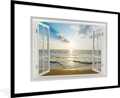 Produktbild von MuchoWow® MuchoWow® Gerahmtes Poster Aussicht - Sonne - Meer 90x60 cm - Poster mit zchwarzem Bilderrahmen - Wanddekoration - Fotos