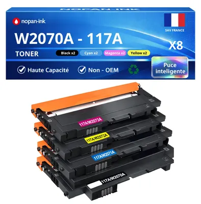 Image de Pack de 8 Toners compatible pour HP 117A W2070A W2071A W2072A W2073A Noir et Couleurs