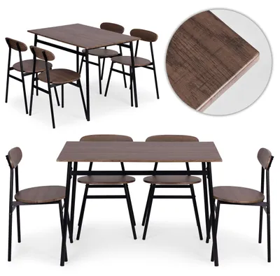 Obrázok produktu pre ModernHome Oslo jedálenský set, stôl + 4 stoličky, MDF + oceľ, tmavé drevo
