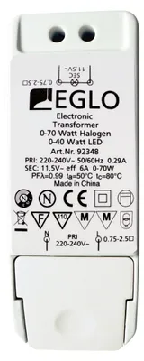 Produktbild von EGLO 92348, Herkömmlicher Beleuchtungstransformator, Weiß, 70 W, 220 - 240 V, 11.5 V, 50 / 60 Hz