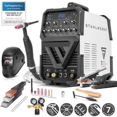 Produktbild von STAHLWERK Schutzgasschweißgerät AC/DC WIG 200 Puls ST – Vollausstattung – IGBT-Inverter mit AC-Modus, MMA bis 200 A, 2T/4T-Modus, Alu & Dünnblech