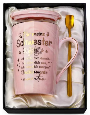 Immagine prodotto di Tazza in Vetroceramica, regalo per sorella, 14oz, effetto marmo rosa, set da 5 pezzi