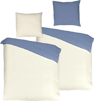 Produktbild von JACK by Mistral 4tlg. Wende Bettwäsche Uni Einfarbig Creme Hellblau Edel Perkal 100% Ägyptische Baumwolle, Größe:4 tlg. 155x220cm
