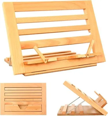 Produktbild von Eichenholz Kochbuchständer mit Seitenspannern, verstellbar, klappbar, Holz