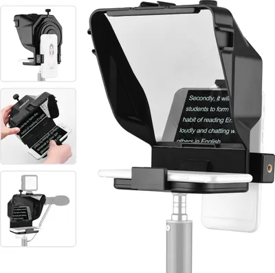 Produktbild von Andoer Portable Smartphone Teleprompter Prompter mit Telefonhalter Adapter Fernbedienung fuer Videoaufzeichnung Live-Streaming Interview Praesentation Stage Speech