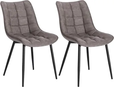 Immagine prodotto di Happyment Luxe sedie per sala da pranzo - Grigio - Poltrona con braccioli - Sedia per sala da pranzo e soggiorno - Sedia Kuip - Finto cuoio - Set di 2