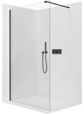 Productafbeelding van Douchewand Walk-in Onyx Cube L/P - 10 mm - vierkante steun - mat zwart, transparant glas - 130x200 cm