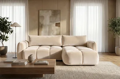 Produktbild von Sofiland BELVEO Ecksofa L-Form rechts mit Schlaffunktion & Bettkasten Creme