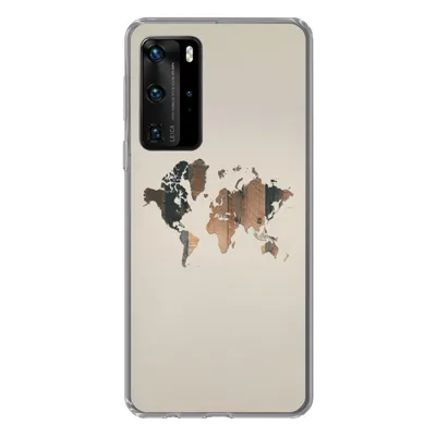 Produktbild von MuchoWow® Handyhülle Schutzhülle Hülle für Huawei P40 Pro Weltkarte -Holz - Regal Silikon Softcase Handy Hülle - Schutz
