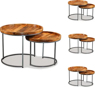 Produktbild von vidaXL Beistelltisch-Set 2 Stk. Mangoholz Massiv -  Beistelltische