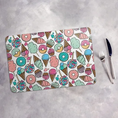 Produktbild von Tischset 4x45x30 cm Platzset Tischmatte Platzmatte Untersetzer - süße Eis und Krapfen