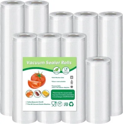 Obrázek produktu pro Vakuové sáčky, 9 kusů - rozměry 15/20/25/28 x 300 cm - bez BPA - ideální pro vaření sous-vide a zmrazování