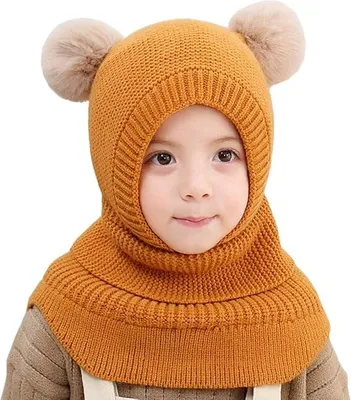 Produktbild von Sturmhaube für Babys, Mädchen, Jungen, niedlicher Beanie-Schal, Winter, warme Ohrenschützer, Kinder-Strickmützen, Doppelbommel, Sturmhaube, Sturmhaube für Ski und Snowboard