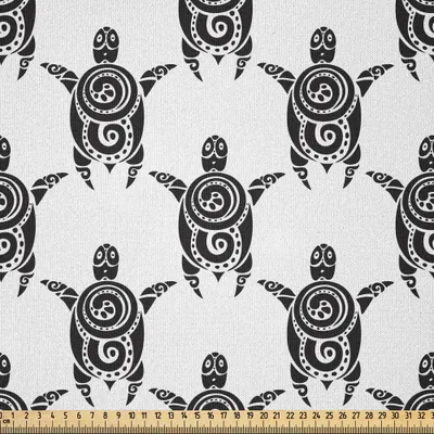 Produktbild von ABAKUHAUS Tätowieren Microfaser Stoff als Meterware , Muster mit Meeresschildkröten im Maori-Art-ethnischen polynesischen Stammes- Wirblen Motiven, 10 M (230 x 1000 cm), Weiß Schwarz