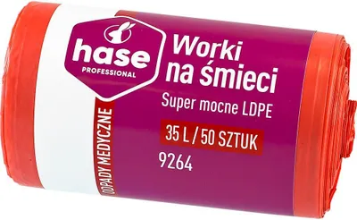 Zdjęcie produktu dla Worki do segregacji 35l odpady medyczne HASE SUPER MOCNE 50 szt. czerwone