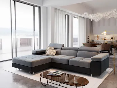 Produktbild von Masseno Ecksofa ELMA L-S mit Schlaffunktion L-Form, Sofa mit Bettkasten, Wohnzimmersofa, Couch, Soffa, Bettsofa, Couchgarnitur- Hellgrau, MONOLITH 84 + MONOLITH 95