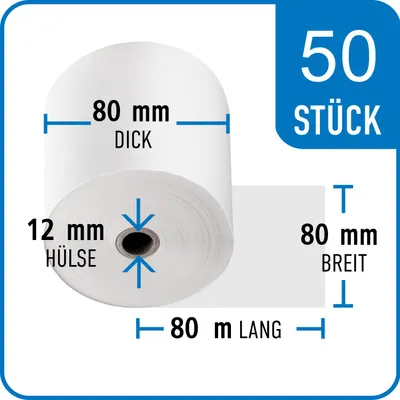 Produktbild von Thermorolle 80 mm x 80 mm x 12 mm x 80 m | 55 gr. | VPE 50 Rollen