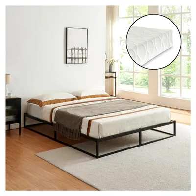Produktbild von Metallbett Trerunta mit Matratze 180 x 200 cm Doppelbett Bettgestell aus Metall mit Stauraum