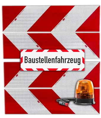 Produktbild von LED Rundumleuchte + 3M Kfz-Warnmarkierung 823i + Schild 45x15 cm magnetisch
