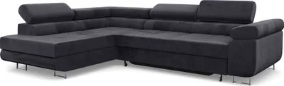 Produktbild von MEBLINI Schlafcouch mit Bettkasten - Ecksofa mit Schlaffunktion - Sofa mit Relaxfunktion und Kopfstützen - Couch L-Form - Eckcouch - Wohnlandschaft - MALIBA - 277x203x63cm Links - Dunkelgrau Samt