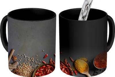 Obrázok produktu pre MuchoWow® Magický hrnček Magický hrnček Magické bylinky - potraviny - korenie - čierna - paprika - škorica 350 ml hrnček na zmenu farby darčekový nápad - magický hrnček - fotohrnček - keramické hrnčeky - obrázky