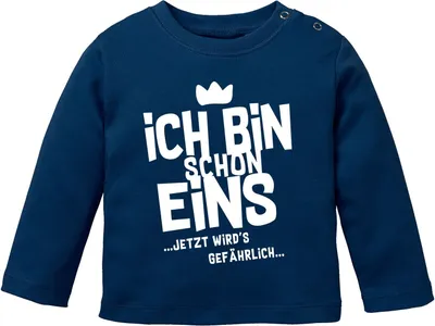 Produktbild von Baby Langarm-Shirt 1. Geburtstag Ich bin schon 1 jetzt wird's gefährlich Geburtstagsshirt Baumwolle MoonWorks® navy weiß 80/86 (10-15 Monate)