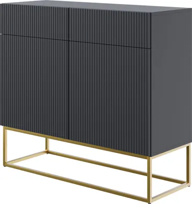 Produktbild von Selsey VELDIO - Sideboard 2-türig mit 2 Schubladen, Schwarz mit goldenem Metallgestell, 100 cm breit