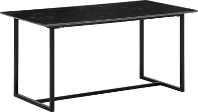 Produktbild von WOHNLING Esszimmertisch 120x60x76 cm Küchentisch Schwarz in Marmor-Optik Modern Esstisch Klein Speisetisch Rechteckig Tisch Esszimmer mit Metallbeinen