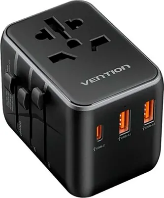 Produktbild von Vention FJEB0 Universal Wall Charger / Universal Power Outlet / 1xUSB Type-C / 2xUSB / 65W