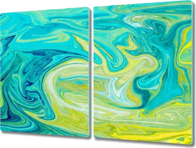 Produktbild von Coloray Herdabdeckplatte 2x40x52 cm Schneidebrett Kochplattenabdeckung Küchenbrett Hackbrett - Grüne und gelbe Abstraktion