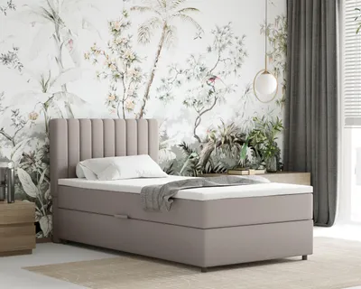 Produktbild von Boxspringbett 100x200 EVEREST, mit Topper, mit Bettkästen,  Einzelbett, Dunkelbeige, Panda Möbel