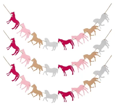 Filz-Wimpelkette Pferde, 3er-Set, 24 Ponys, 2,3 m, Partydeko
