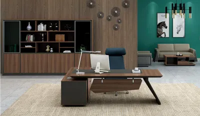 Produktbild von Schreibtisch Büroeinrichtung 2tlg. Set Tische Regal Chef Tisch + Aktenschrank