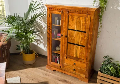 Produktbild von MASSIVMOEBEL24 Vitrine Akazie 110x45x155 honig  lackiert OXFORD #0425