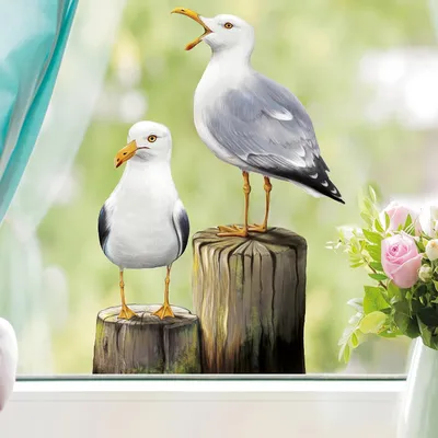Produktbild von Wiederverwendbares Fensterbild mit sitzenden Möwen, A4 Bogen, selbstklebende Fenstersticker, Vogelaufkleber, Fensterdeko, Kollisionsschutz für Vögel