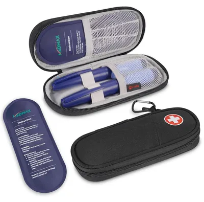 Produktbild von Insulin Kühltasche mit 2 Kühlakkus, TSA Diabetiker Tasche, Isolierte Medikamententasche, Schwarz, 20x8x3,3 cm
