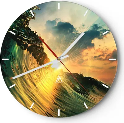 Produktbild von Wanduhr - Rund - Glasuhr - Meer Welle Wasser - 30x30cm - Schleichendes Uhrwerk - Lautlos - zum Aufhängen bereit - Dekoration Modern - Wanddekoration aus Glas - C3AR30x30-3943