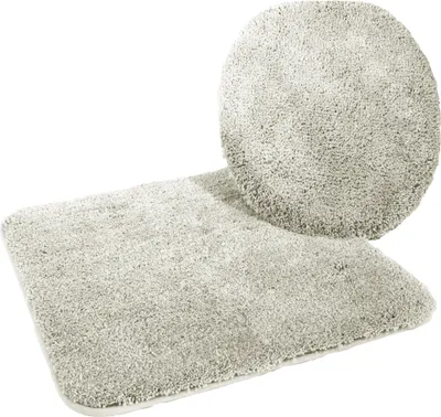 Produktbild von Kinzler hochwertiges Mikrofaser Bademattenset 2-teilig, Deckelbezug 47x50 cm + Vorleger 50x55 cm für Hänge-WC, silber; J-10053/30