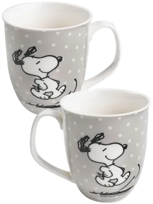 Produktbild von The Peanuts Snoopy Tasse - Kaffeetasse Becher Kaffeebecher aus Keramik Grau mit Punkten 280 ml